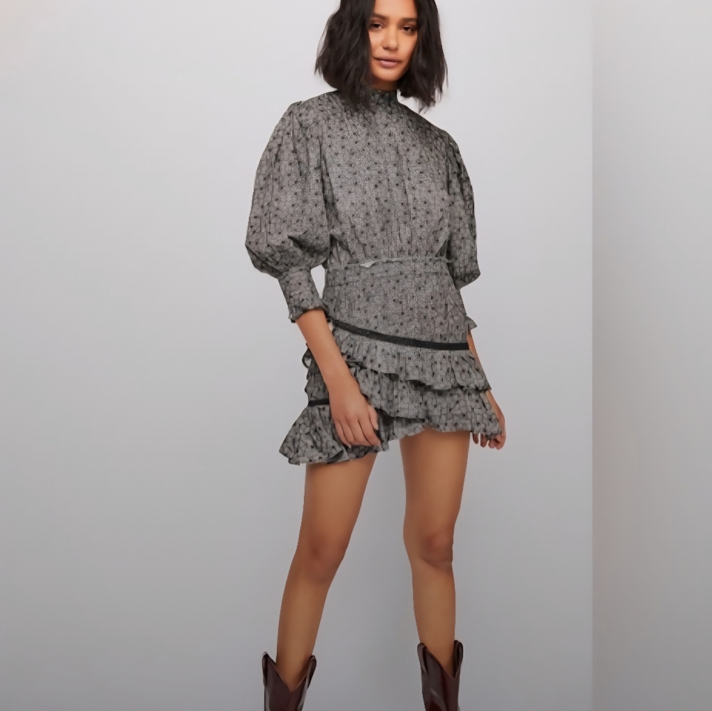 LoveShackFancy Gray Patterned Mini Dress